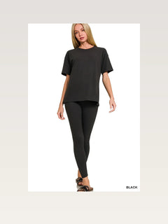 Brushed Microfiber Loungewear Set — Black