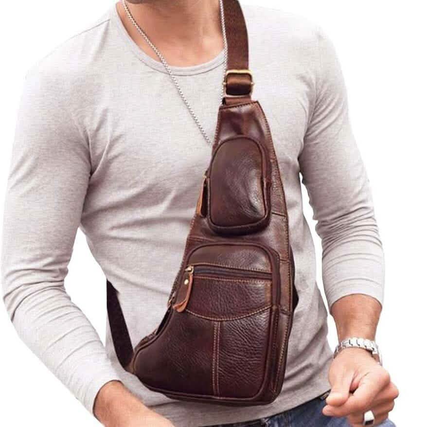Genuine Leather Chest Bag For Men Leather Shoulder Bag Personality Messenger Bag  Casual Bag