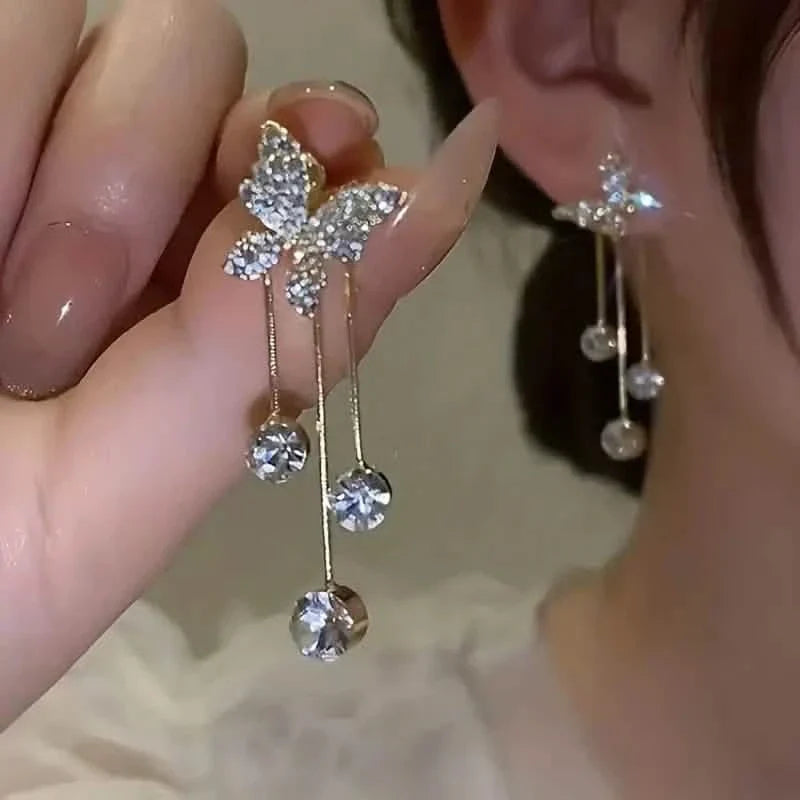 Golden-Tone Alloy Zirconia Dangle Earrings