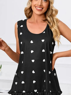 Heart Scoop Neck Tank and Shorts Lounge Set