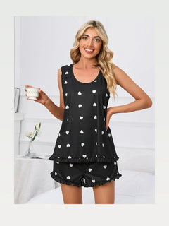 Heart Scoop Neck Tank and Shorts Lounge Set