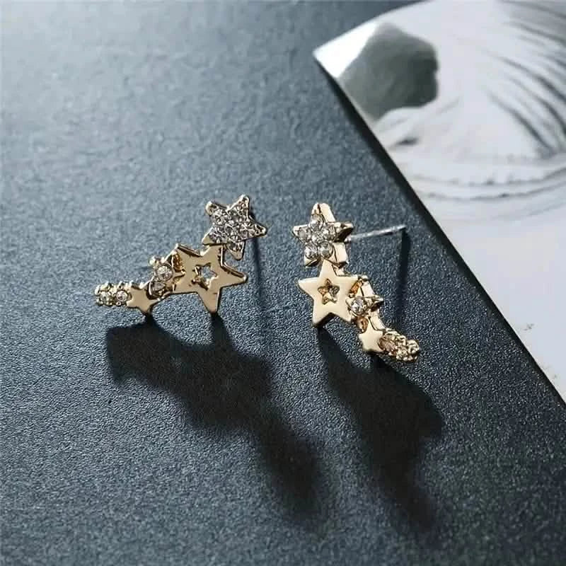 Hollow Star Earrings Zinc Alloy with Rhinestone Accents
