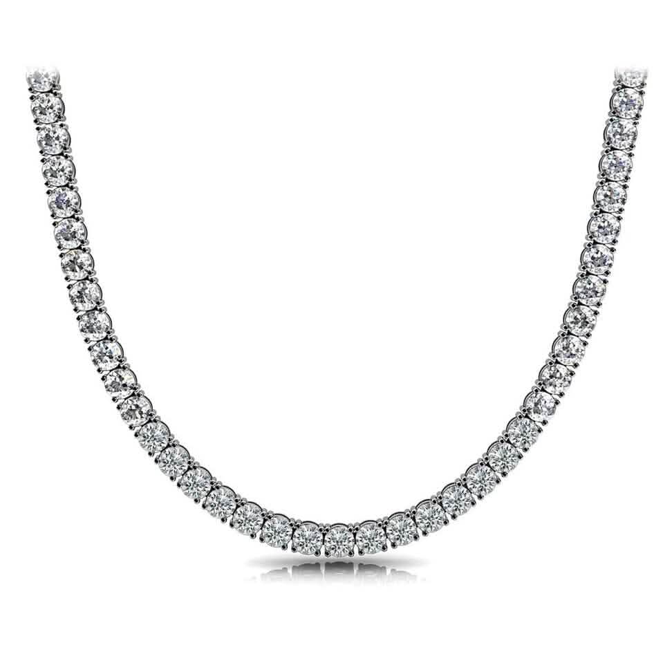 Huge 23 Ct TW Round Cut Natural Diamond Tennis Necklace 14K White Gold 18"