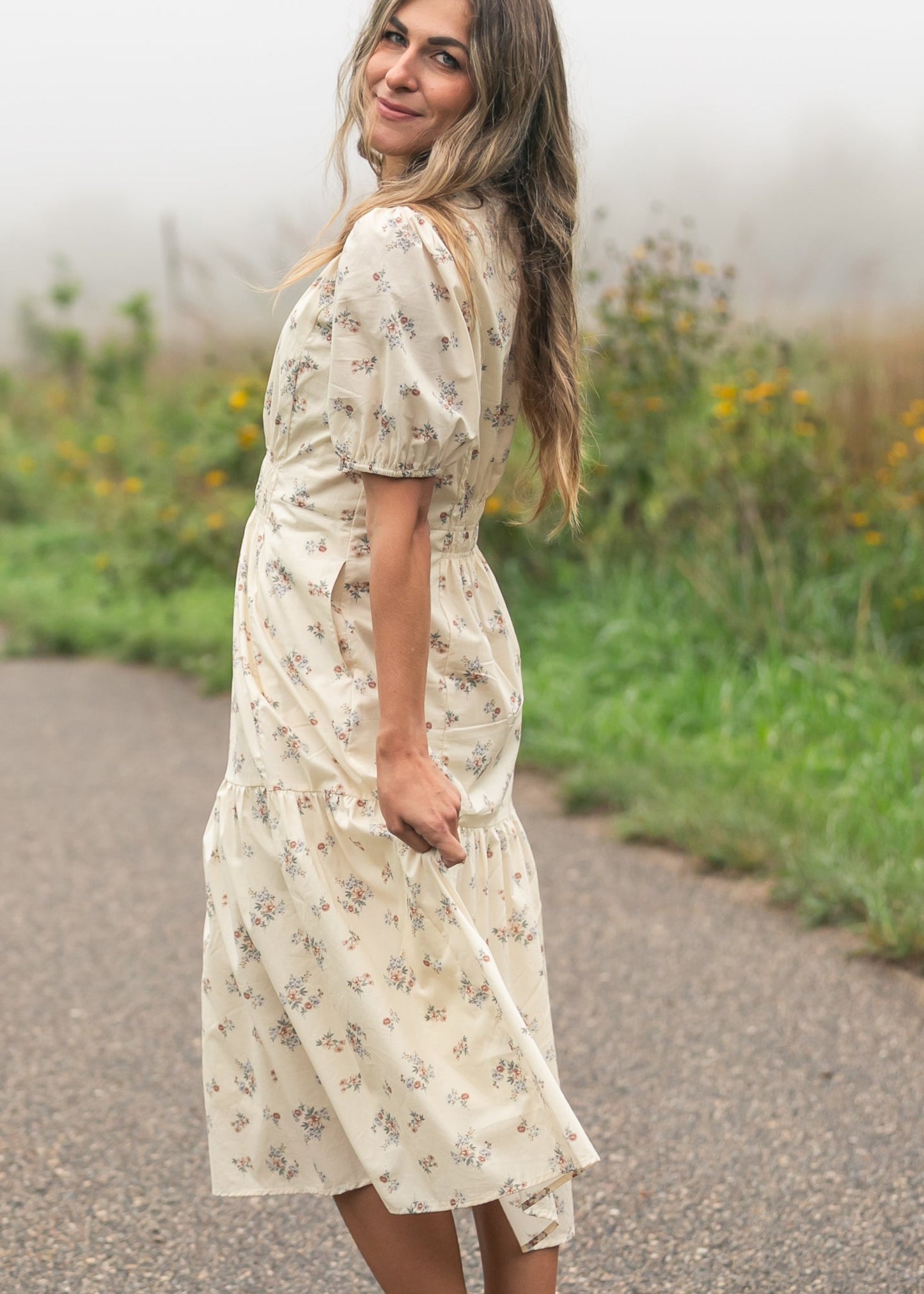 Katrina Half Sleeve Floral Midi Dress - FINAL SALE