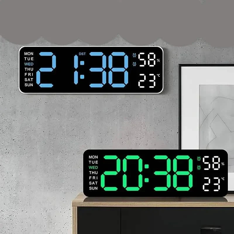 LED Digital Wall Clock with Large Display, Temperature & Humidity, Auto Light Sensor