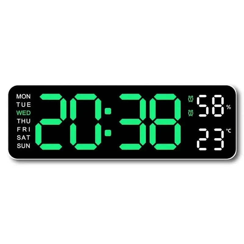 LED Digital Wall Clock with Large Display, Temperature & Humidity, Auto Light Sensor