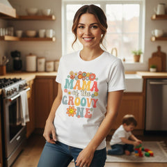 Mama Of The Groovy One T-Shirt Lightweight Cotton Women's Graphic Top Mother Apparel