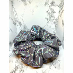 Grey Holographic Spiderweb Halloween Scrunchie