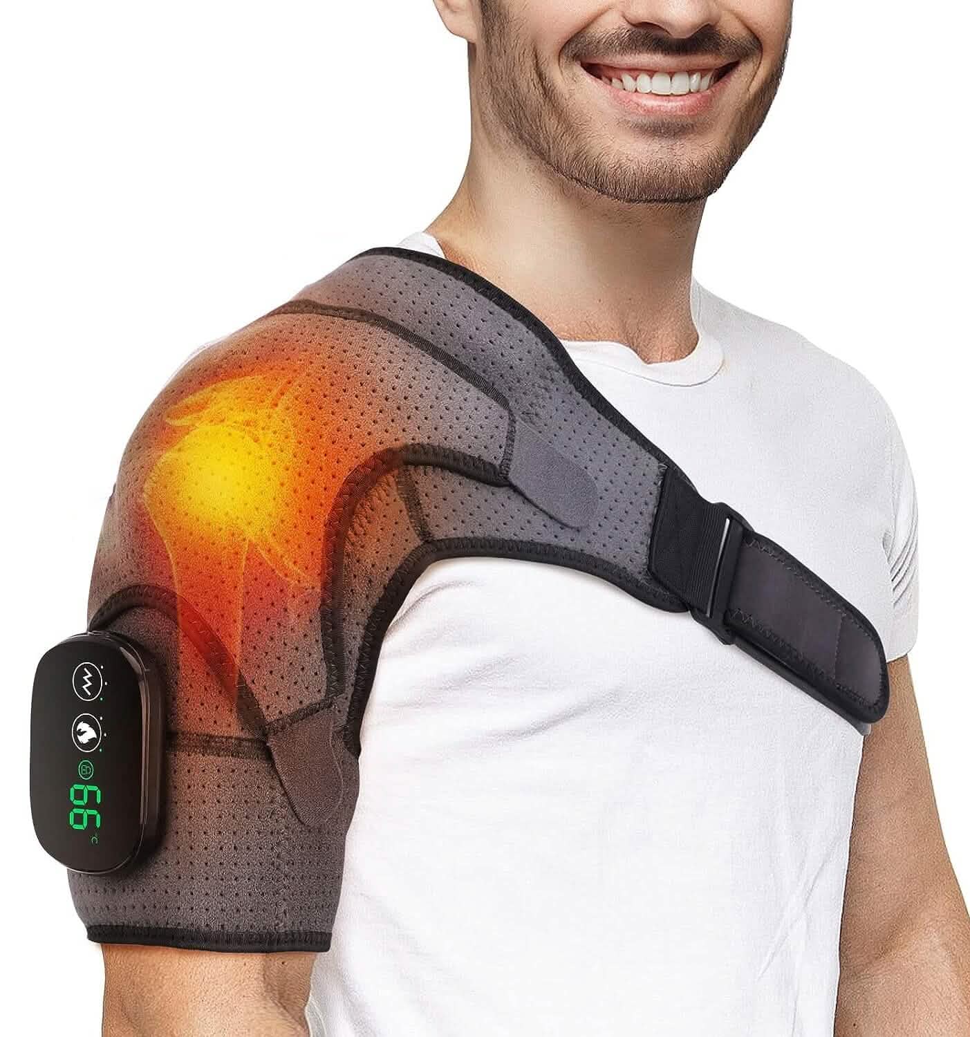 Rechargeable Heated Shoulder Wrap Massager Shoulder Brace Support with 3 Heating Levels