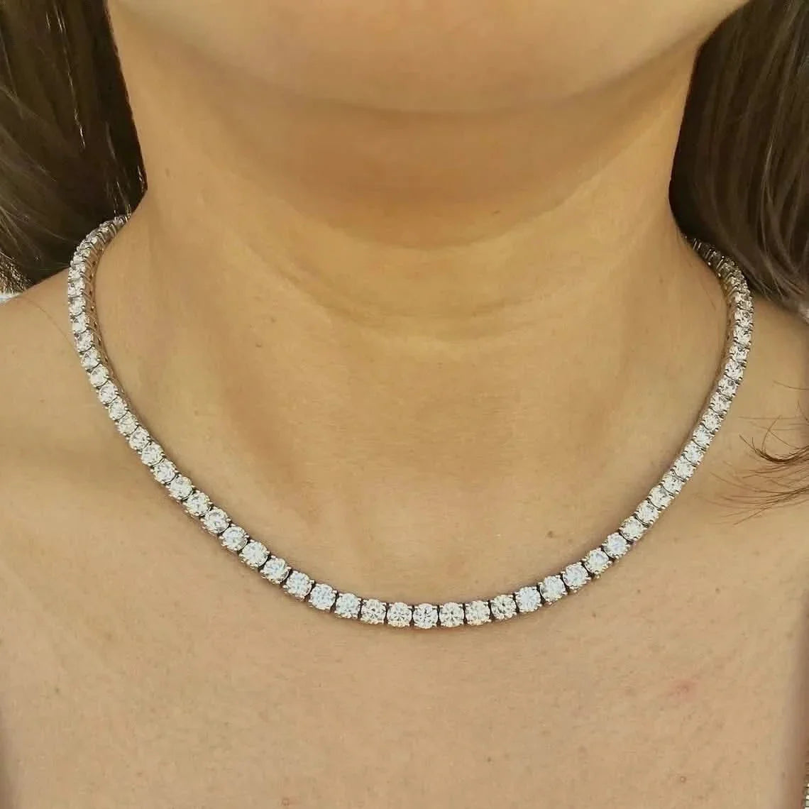 25 Carat Round Genuine Lab Grown Diamond Tennis Necklace 16"