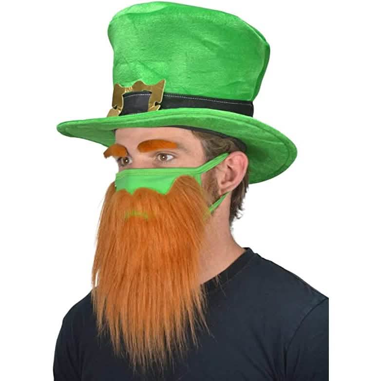St. Patrick's Day Beard Face Mask and Green Hat Leprechaun Costume for Adults