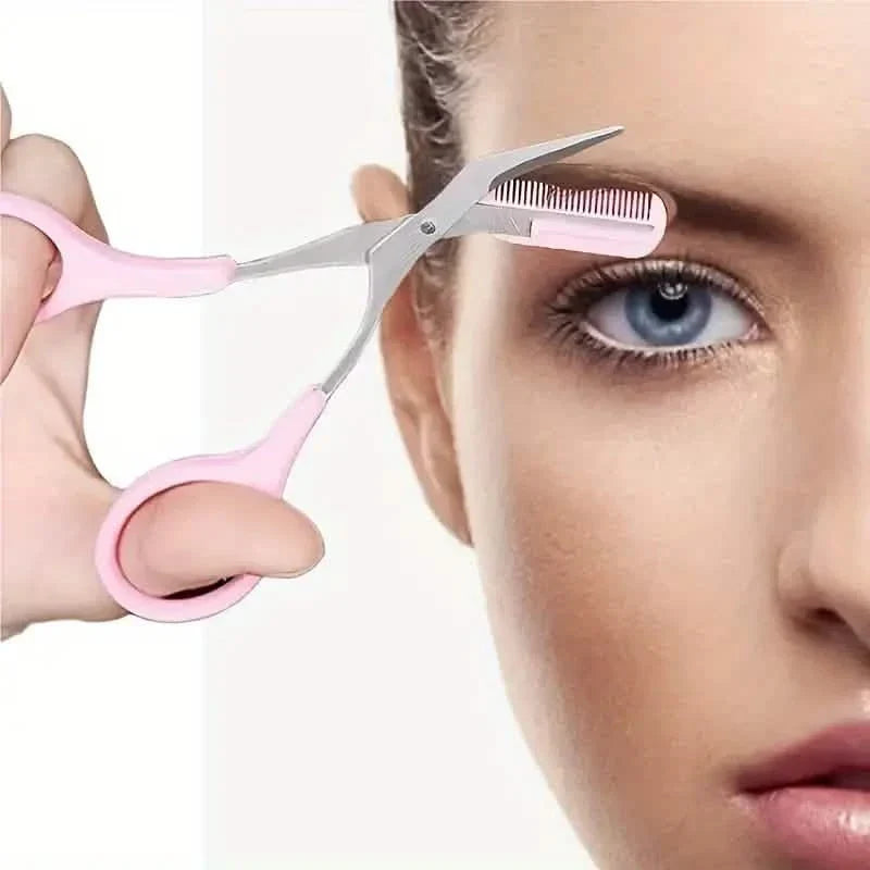 Stainless Steel Eyebrow Trimmer Set, Curved Eyebrow Razor and Scissors With Comb
