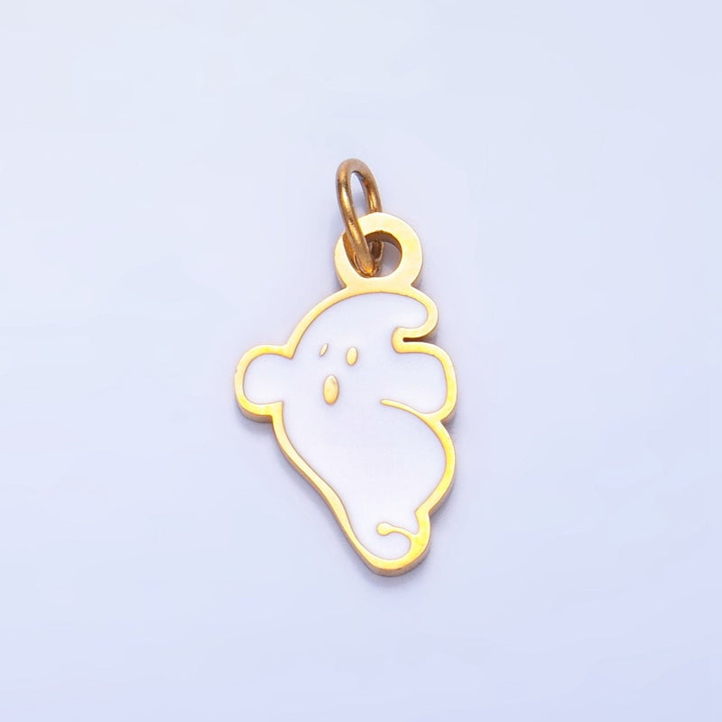 Stainless Steel White Enamel Ghost Halloween Holiday Charm | P1531