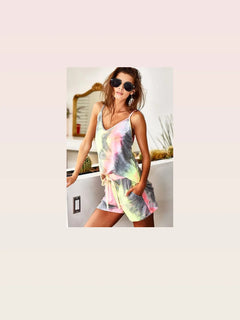 Tie Dye Print Shorts With Twill Tape Drawstring
