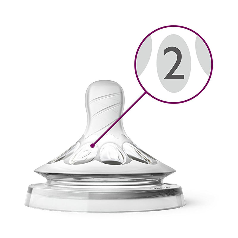 Philips Avent Natural Baby Bottle Nipple 2 Hole Slow Flow for 1 Month+ Infants - Pack of 2