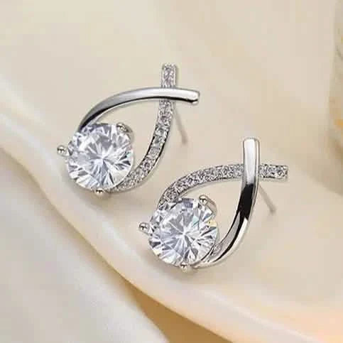 Vintage Style Stud Earrings - Embellished with Rhinestones, Cross Line Design