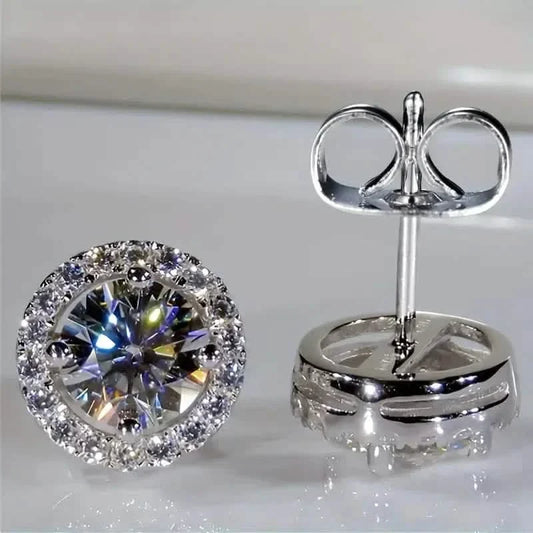 White Zirconia Round Stud Earrings