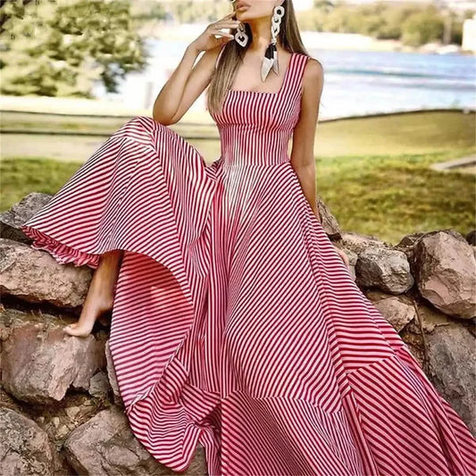 Women's Long A Line Striped Maxi Dress